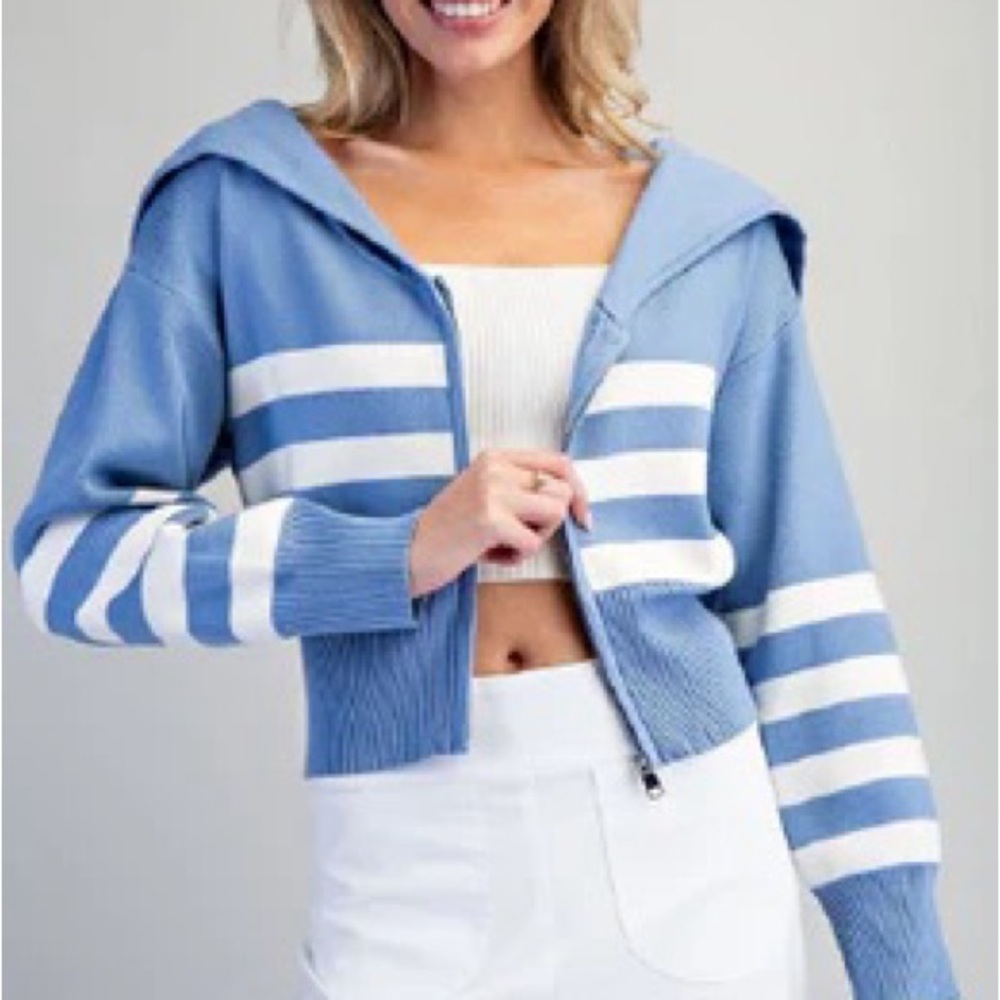 0034.  Blue and White Striped Women's Sweater